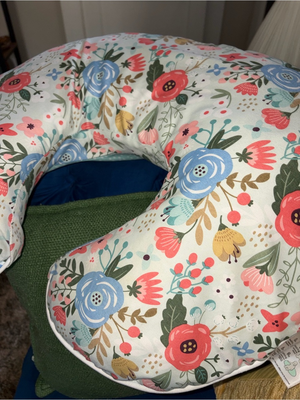 Boppy Nursing Pillow Blue and Pink Posey Floral Cover